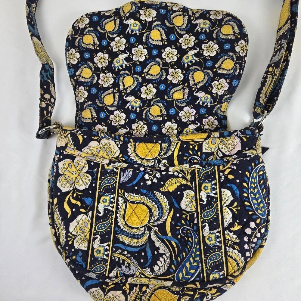 Vera Bradley Cotton Quilted Crossbody Shoulder Bag Floral Elephants Blue Yellow